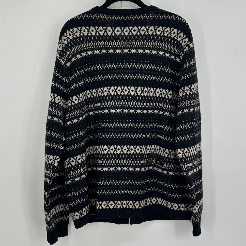 Charter Club 100% Lambswool Black/White Zip Front Fairisle Cardigan Size XL - Picture 4 of 5